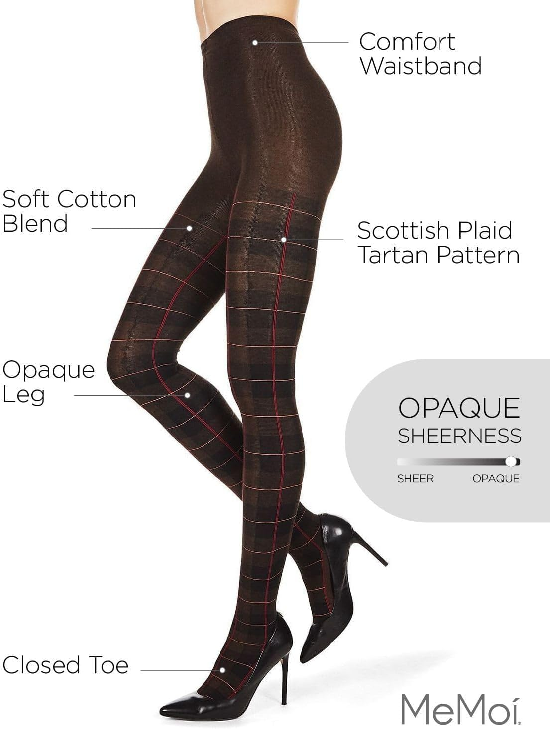 Glasgow Plaid Cotton Tights for Women, Cozy Sweater Tights, Warm and Fashionable Patterned Tights - Sizes Small to 6X