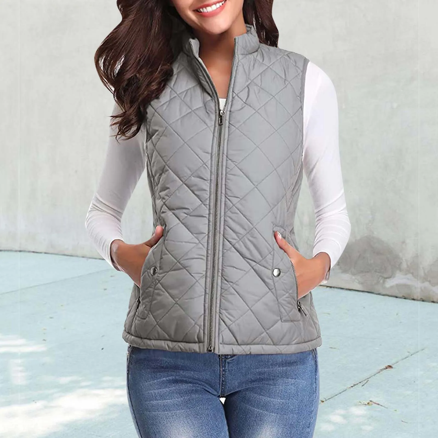 Women's Padded Vest Quilted Jacket Ladies Zipper Sleeveless Waistcoat Autumn Winter Lightweight Comfortable Cotton down Vests