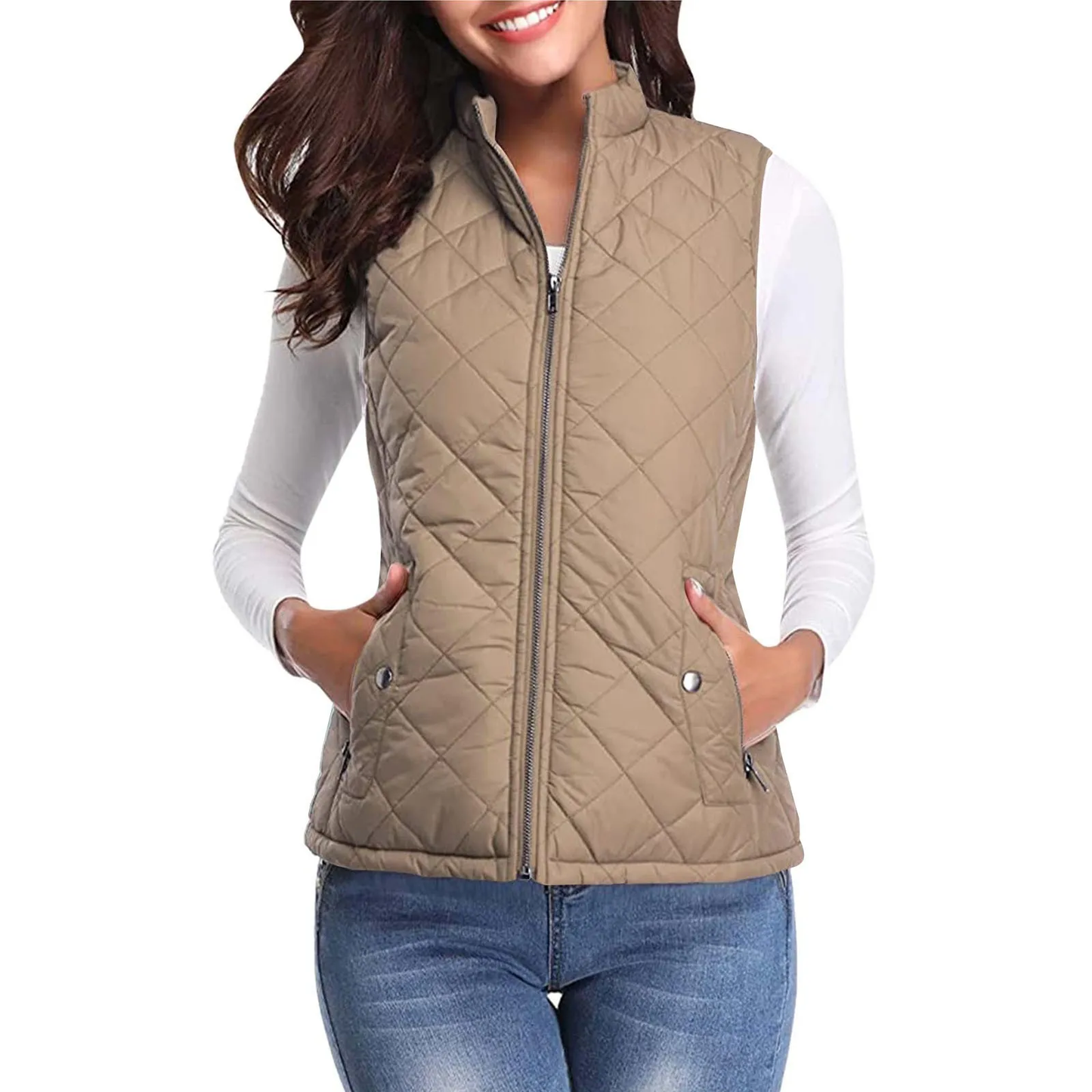 Women's Padded Vest Quilted Jacket Ladies Zipper Sleeveless Waistcoat Autumn Winter Lightweight Comfortable Cotton down Vests