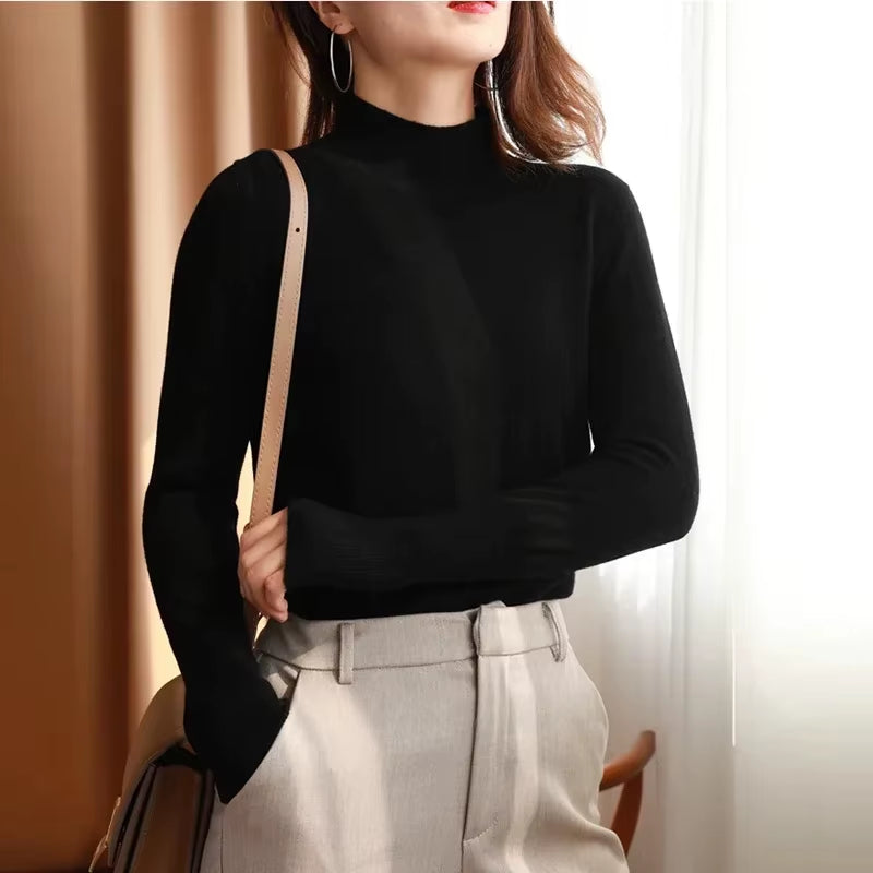 Autumn Winter Chic Bottom Sweaters Women Fashion Turtleneck Pullover Slim Long Sleeve Knitted Jumpers Soft Warm Pull Femme Top