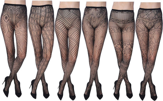 Fishnet Women's Lace Stockings Tights Sexy Pantyhose Regular & plus Sizes (Pack of 6)