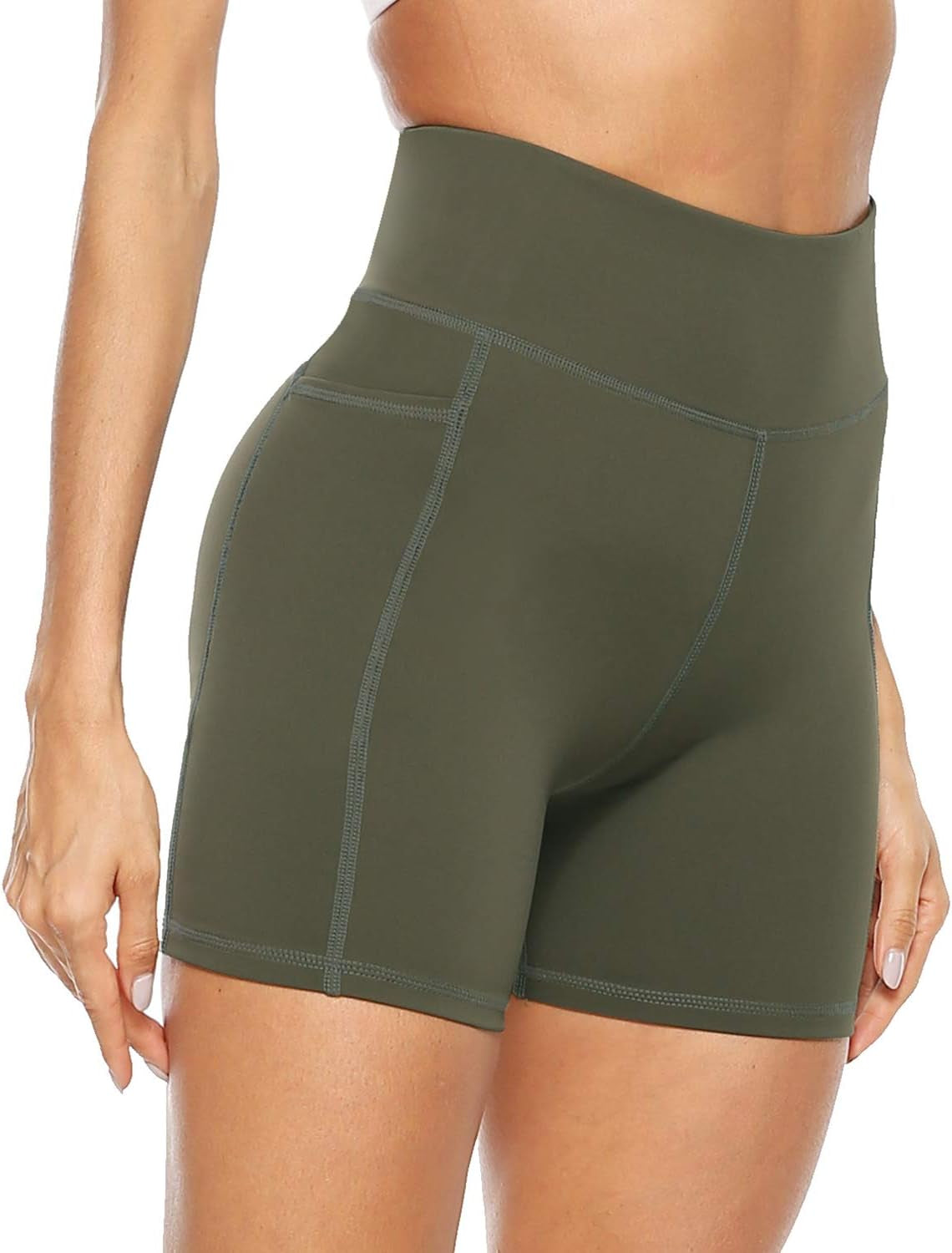 Women's High Waist Biker Shorts with Pockets, Tummy Control Athletic Workout Running Yoga Shorts