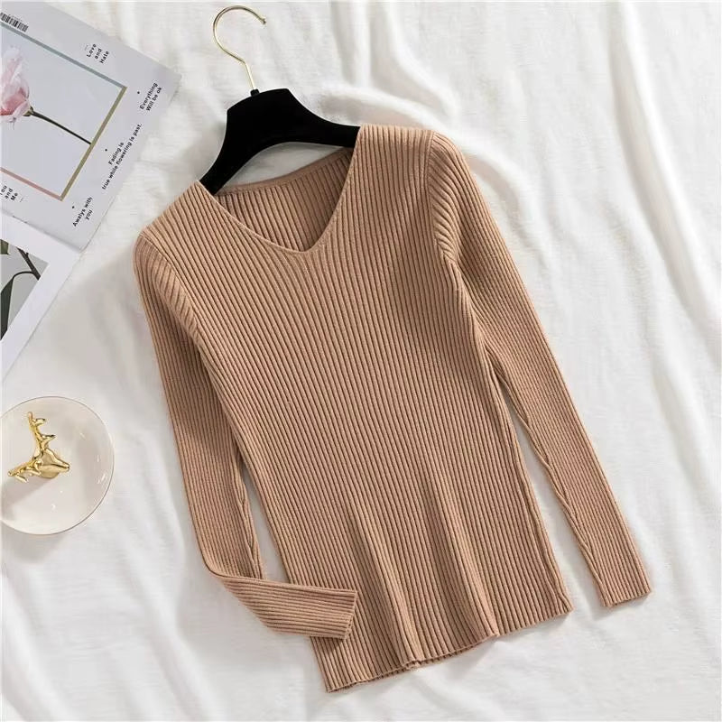 2025 Autumn Winter Women's Sweaters Casual Long Sleeve Knitted Pullover Sweater Femme Basic Solid Jersey Tops Fashion Clothes