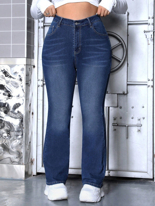 SHEIN ICON plus Size Solid Color Jeans