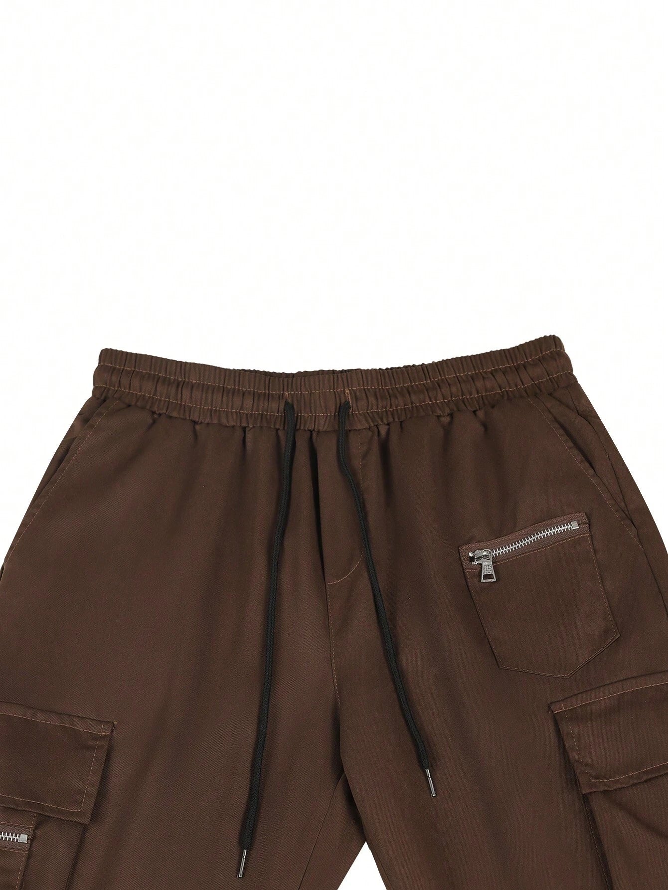 Manfinity EMRG Loose Men'S Cargo Pants with Drawstring Waist Baggy Long Plain Black Going Out