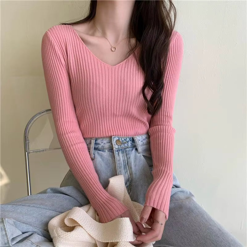 2025 Autumn Winter Women's Sweaters Casual Long Sleeve Knitted Pullover Sweater Femme Basic Solid Jersey Tops Fashion Clothes