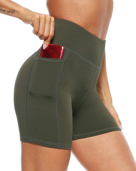Women's High Waist Biker Shorts with Pockets, Tummy Control Athletic Workout Running Yoga Shorts