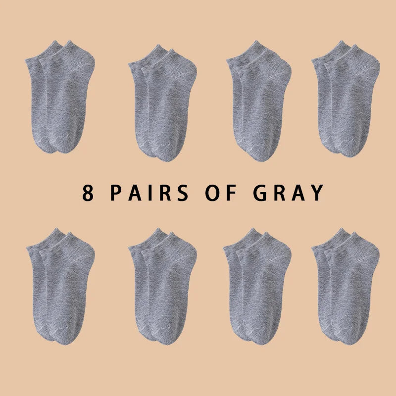 8 Pairs Women's Boat Socks Invisible Low Cut Silicone Non-Slip Summer No-Show Ankle Socks Solid Color Casual Breathable