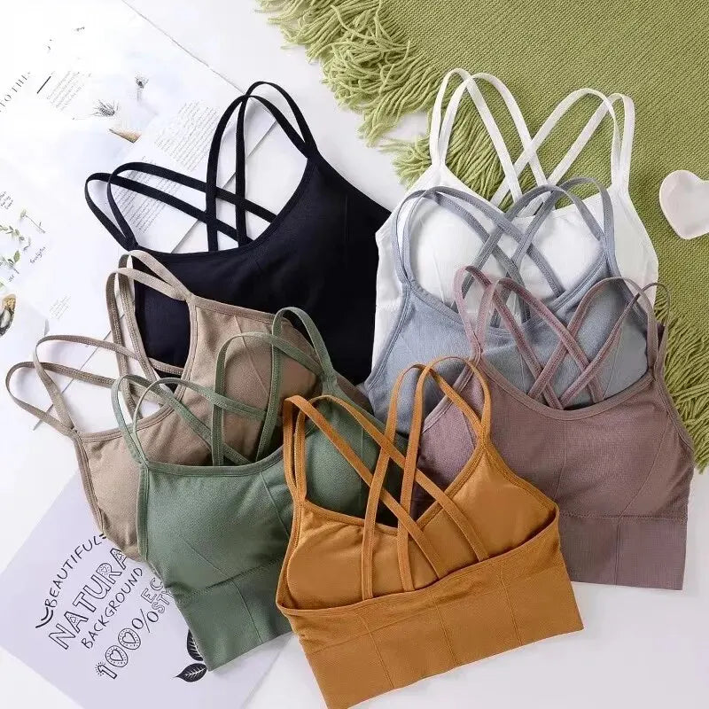 Women's Tops Back Cross Strap Tank Top Push up Running Sports Bra Breathable Soft Fitness Beauty Solid Color Yoga Bra