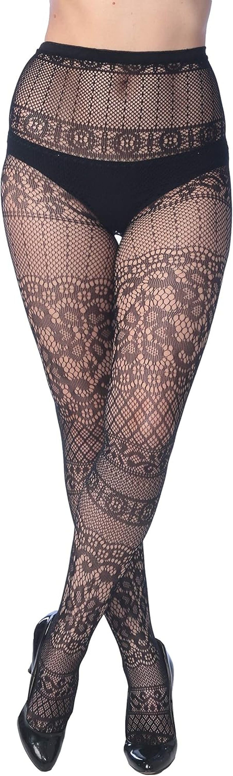 Fishnet Women's Lace Stockings Tights Sexy Pantyhose Regular & plus Sizes (Pack of 6)
