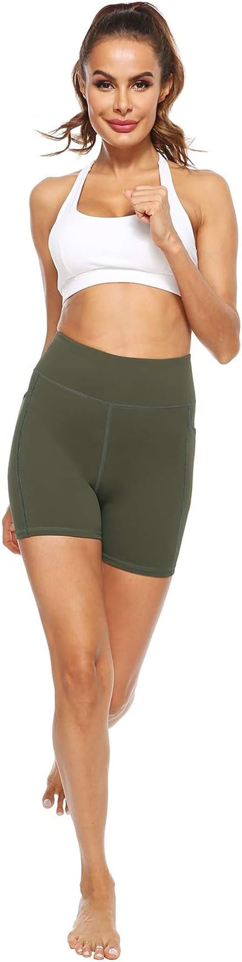 Women's High Waist Biker Shorts with Pockets, Tummy Control Athletic Workout Running Yoga Shorts