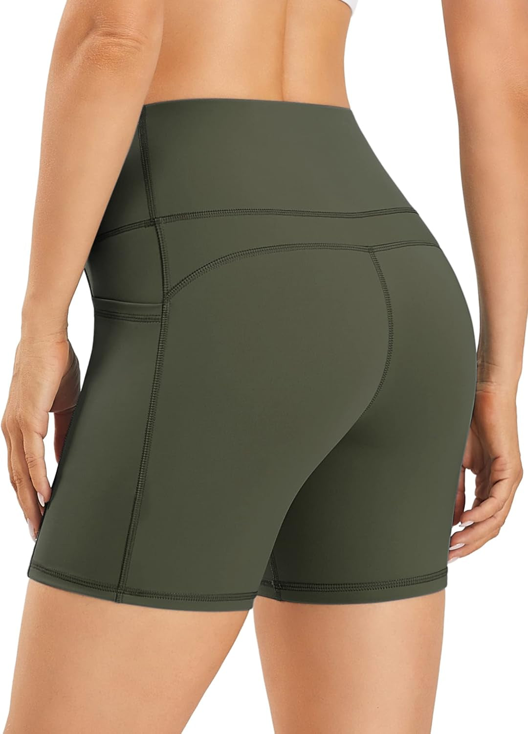 Women's High Waist Biker Shorts with Pockets, Tummy Control Athletic Workout Running Yoga Shorts