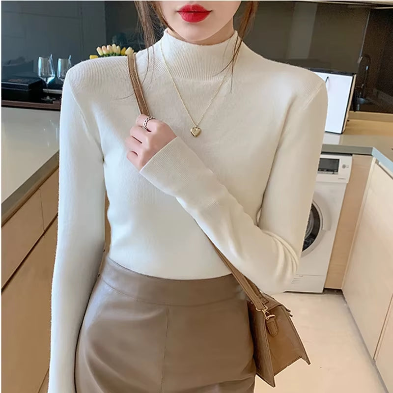 Autumn Winter Chic Bottom Sweaters Women Fashion Turtleneck Pullover Slim Long Sleeve Knitted Jumpers Soft Warm Pull Femme Top