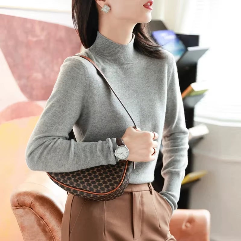 Autumn Winter Chic Bottom Sweaters Women Fashion Turtleneck Pullover Slim Long Sleeve Knitted Jumpers Soft Warm Pull Femme Top