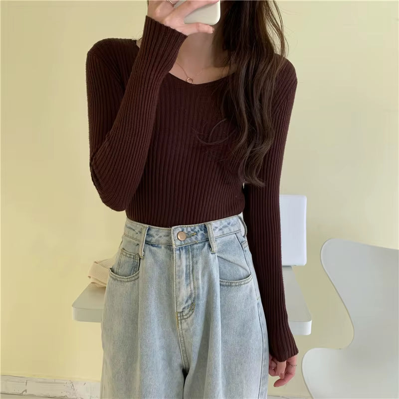 2025 Autumn Winter Women's Sweaters Casual Long Sleeve Knitted Pullover Sweater Femme Basic Solid Jersey Tops Fashion Clothes