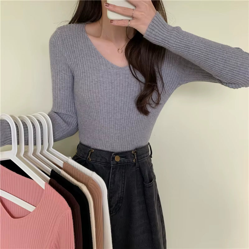 2025 Autumn Winter Women's Sweaters Casual Long Sleeve Knitted Pullover Sweater Femme Basic Solid Jersey Tops Fashion Clothes