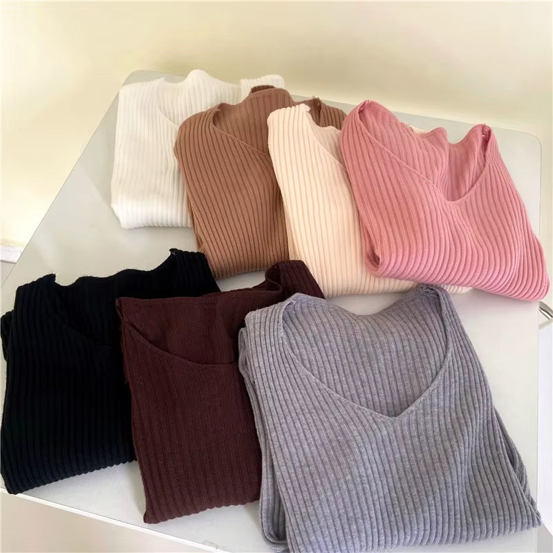 2025 Autumn Winter Women's Sweaters Casual Long Sleeve Knitted Pullover Sweater Femme Basic Solid Jersey Tops Fashion Clothes
