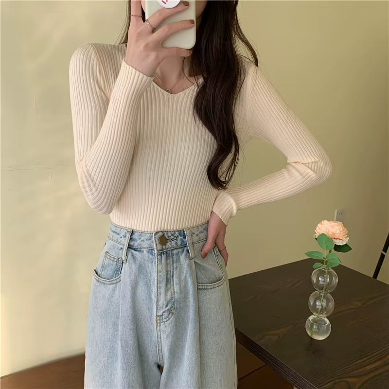 2025 Autumn Winter Women's Sweaters Casual Long Sleeve Knitted Pullover Sweater Femme Basic Solid Jersey Tops Fashion Clothes