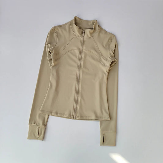 Yoga Suit Women's High-End Standing Collar Long Sleeved Sports Jacket Running Training Fitness Top Windproof Running Suit